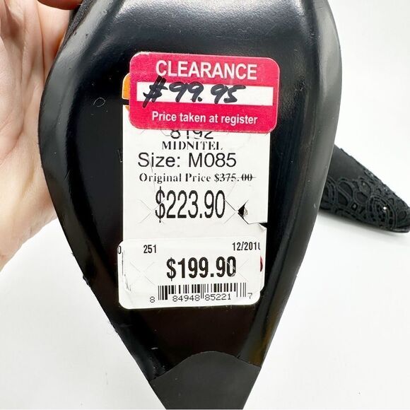 Stuart Weitzman Black Fabric Kitten Heeled Pointed Toe Pump w/Lace Crystals 8.5M - Picture 9 of 11